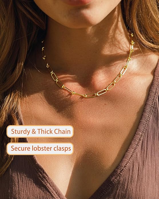 Link Gold Chain 14K Gold Plated Trendy Rope Paperclip Thick Chain Necklace Minimalist Layered Gold Chain Choker Necklaces for Women