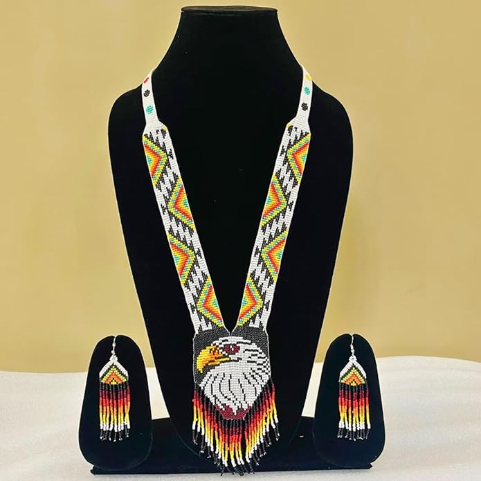 Boho Beaded Jewelry – Eagle Medallion Necklace & Earrings – Artisan Handmade Statement Jewelry & Festival Gift for Women