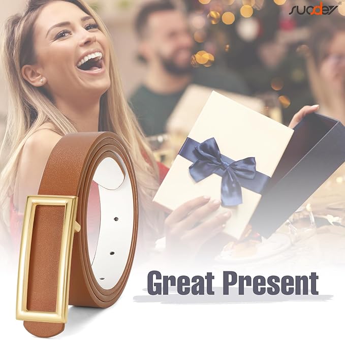 SUOSDEY Women Reversible Leather Belts for Jeans Pants Dresses Ladies Fashion Belts with Gold Buckle, 0.9" Width