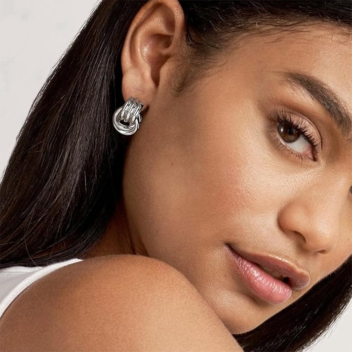 Chunky Small Knot Earrings Gold Silver Geometric Earrings for Women Dainty Gold and Silver Plated Dangle Drop Earrings Hypoallergenic and Lightweight Fashion Trendy Jewelry Gifts