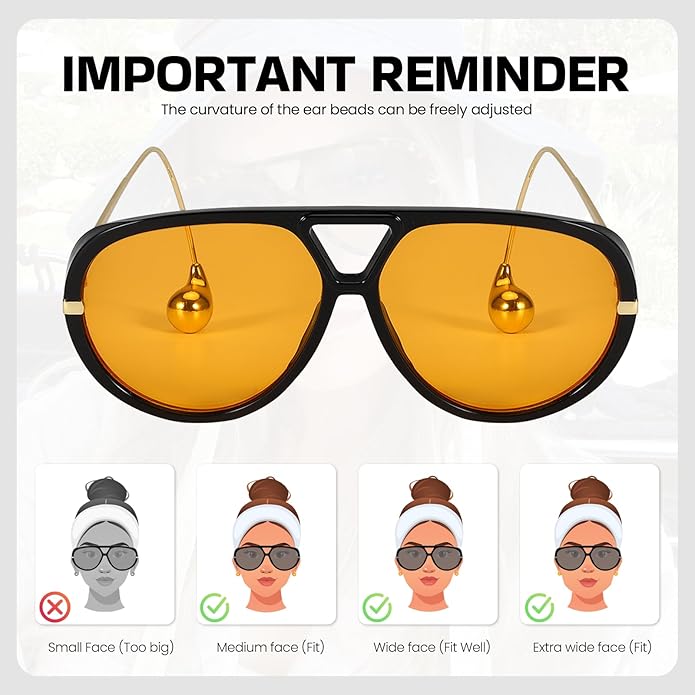 SODQW Oversized Aviator Sunglasses for Women With Earring Trendy Large Big XL Size 2025 Designer Ladies Shades