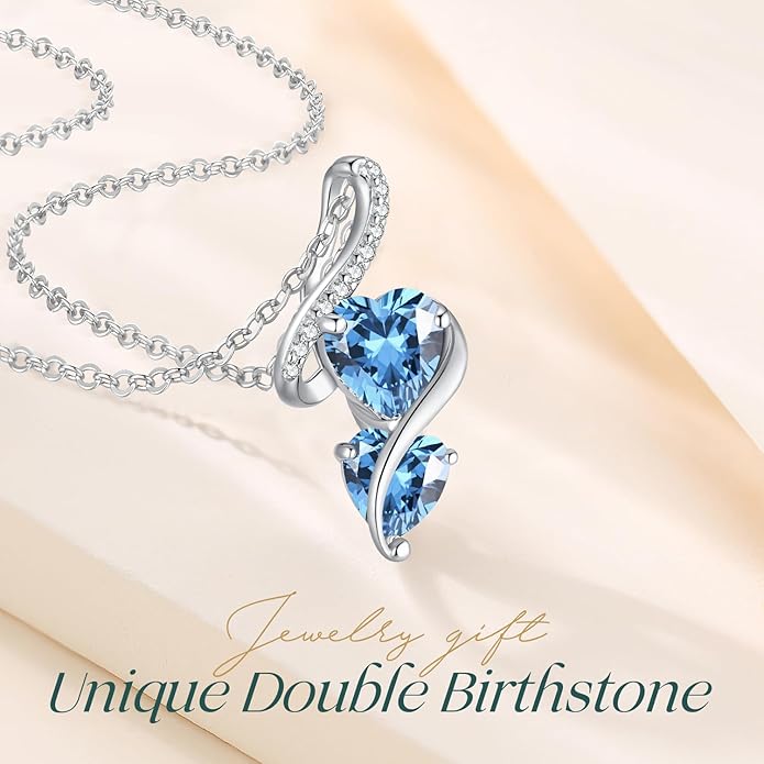 LOUISA SECRET Unique Double Heart Necklace Gifts for Wife Women, 925 Sterling Silver Tiny Birthstone Pendant Jewelry Gift for Her Girlfriend Mom Valentine's Day Anniversary Mother's Day Birthdays & Christmas
