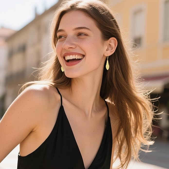 ALEXCRAFT 925 Sterling Silver Dangle Earrings for Women, 14K Gold Plated French Leverback Earrings, Hypoallergenic Lightweight Statement Hammer Square Bar Long Drop Earing for Women Trendy Jewelry