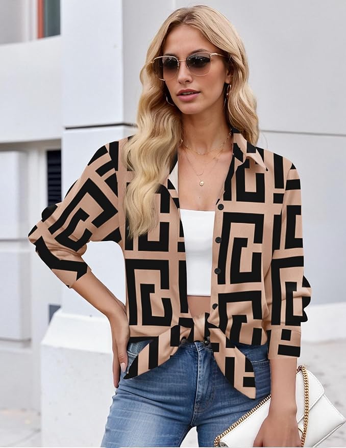 ZEAGOO Button Down Shirt for Women Long Sleeve Blouses Floral Printed Tops Business Casual Work Outfits S-XXL