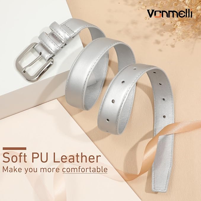 VONMELLI Leather Belts for Women Fashion Wasit Ladies Belt for Jeans Pants Dresses with Pin Buckle