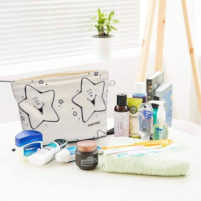 2pcs Star Corduroy Makeup Bag for woman-aesthetic cute stuff as pouch case and purse organizer for girl-cosmetic travel toiletry bag small baggu glossier