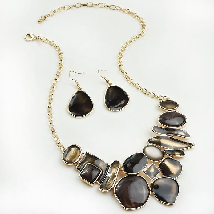 Women's Wedding Party Jewelry Enamel Leaf Rhinestone Cluster Flower Statement Necklace Dangle Earrings Set for Bridal Bridesmaids
