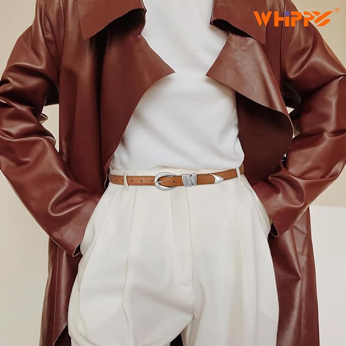 WHIPPY Women Skinny Leather Belt for Jeans Pants Dresses Ladies Fashion Waist Belt with Shiny Gold Buckle
