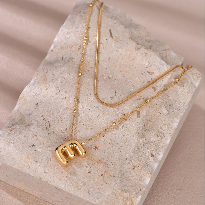 LUCA SMITH Initial Necklaces for Women, Dainty Balloon Bubble Letter, Name Letter Alphabet Pendant Layered Choker Chain Jewelry Gift