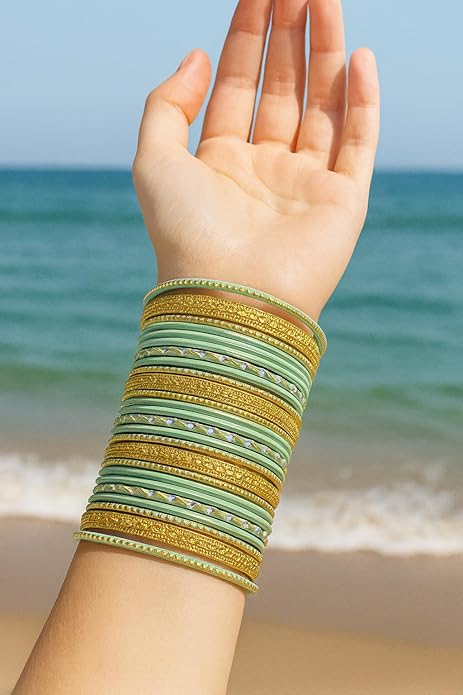 Touchstone Indian Metal Bangles for Women Gold Alloy Bracelets desi 2 Dozen Bangle Collection Bollywood Women's Jewelry Set Multi Stacking Wide Chunky Textured Golden Set of 24 in Gold or White Tone