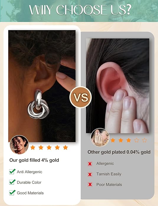 ORAZIO Chunky Gold Plated Knot Earrings for Womens Trendy 925 Silver Statement Lightweight Dangle Drop Hypoallergenic Large Geometric Stud Earring Jewelry for Women