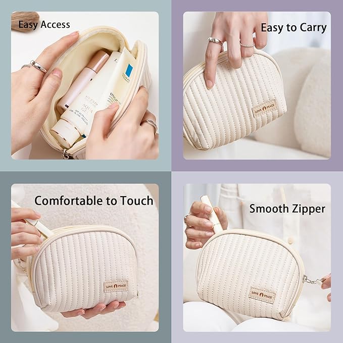 Small Makeup Bag for Purse Mini Cosmetic Pouch Waterproof Zipper Pouch for Women Small Cosmetic Bag PU Leather Travel Makeup Bag Lipstick Bag Brown