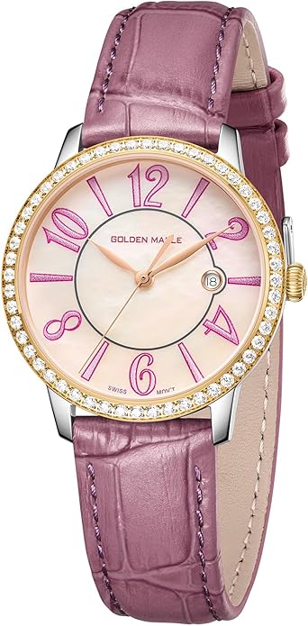 GOLDEN MAPLE Dainty Watches for Women, Mother-of-Pearl Dial and Swiss Quartz Movement, Ladies Watch with Leather Strap