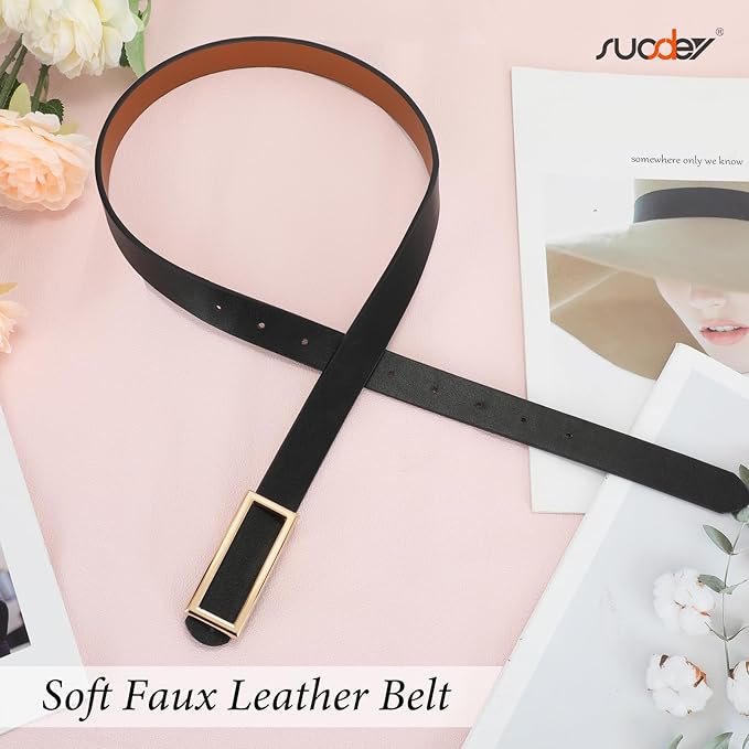 SUOSDEY Women Reversible Leather Belts for Jeans Pants Dresses Ladies Fashion Belts with Gold Buckle, 0.9" Width