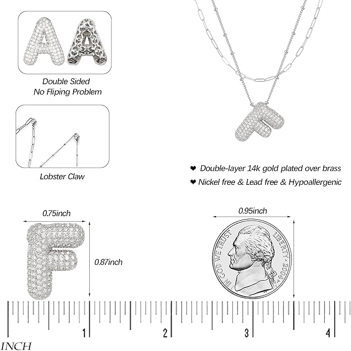 LUCA SMITH Initial Necklaces for Women, Dainty Balloon Bubble Letter, Name Letter Alphabet Pendant Layered Choker Chain Jewelry Gift