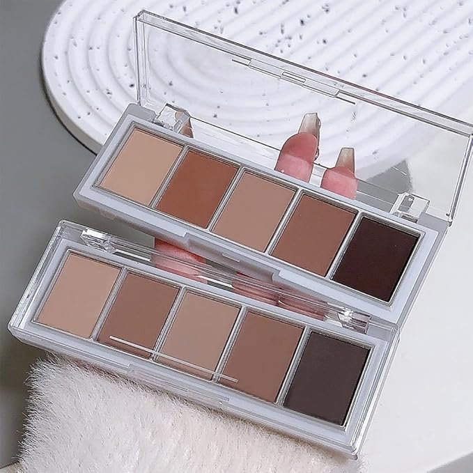 Matte Neutral Cool Brown Eyeshadow Palette,5-Color Matte Taupe Beige Clay Mocha Charcoal Shades,Blendable Long-Lasting Cool-Tone Nude Smokey Eye Shadow Palette for Daily Natural & Mature Eyes