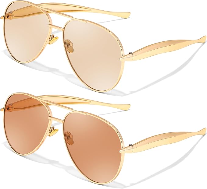 FEISEDY Oversized Aviator Sunglasses Women Men - Retro Gold Metal Chunky Frame, UV400 for Driving & Daily Wear B0311