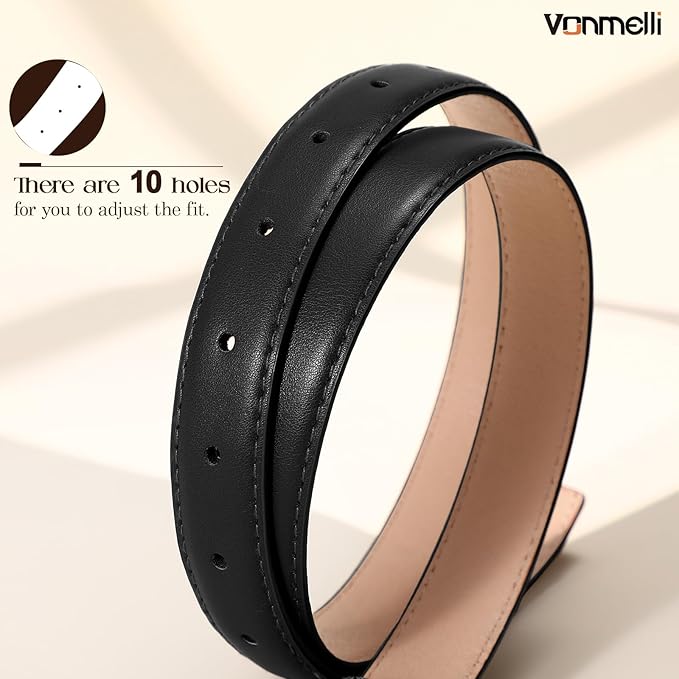 VONMELLI Womens Thin Leather Belt for Jeans Pants Dress Fashion Skinny Belt with Gold Buckle for Women