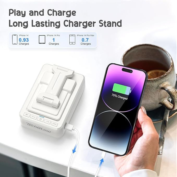 TechGlow Foldable Cellphone Stand with Bluetooth Speaker and Charging Function Birthday Gifts for Men Women Mother Father Brother Sister Teens Cool Tech Gadgets-White