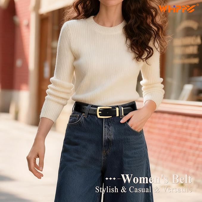 WHIPPY Women's Leather Belts for Jeans Pants Fashion Ladies Belt Gold Buckle Belts for Women