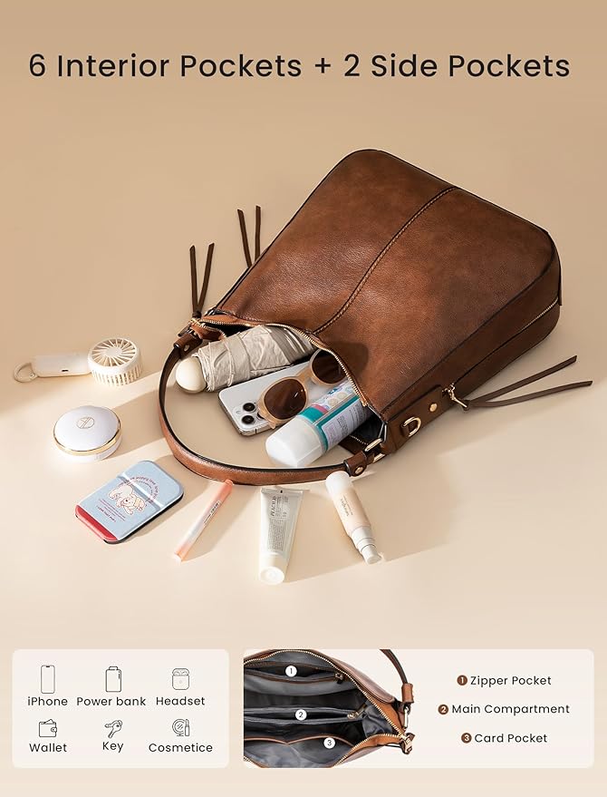 Realer Hobo Crossbody Bags for Women Designer Faux Leather Hobo Handbags Retro Large Size Shoulder Bag Bucket Purse
