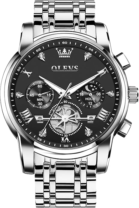 OLEVS Watches Men Waterproof Luxury Big Face Mens Watch Stainless Steel Quartz Analog Dress Watches for Men Luminous Multifunction Man Watch Relojes De Hombre