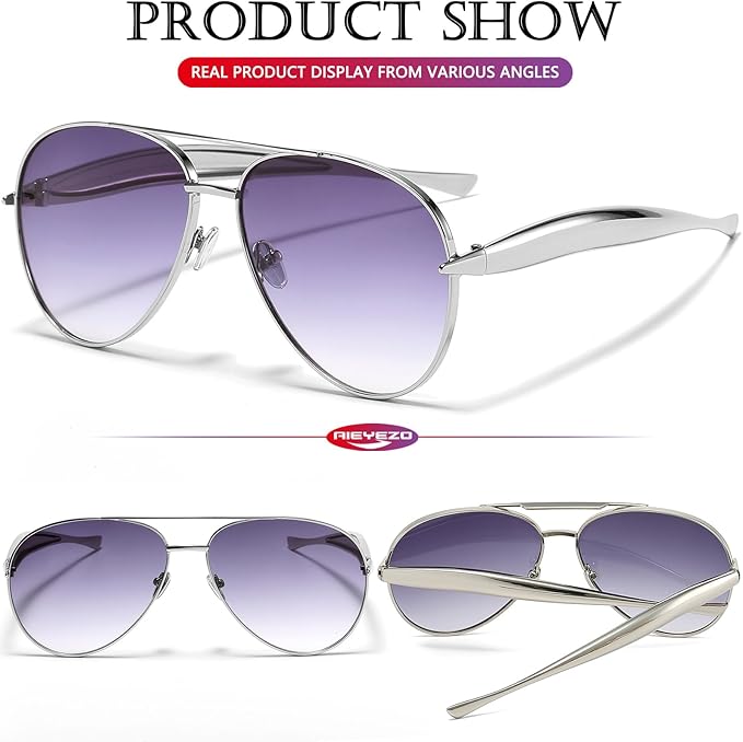 AIEYEZO Gold Aviator Sunglasses for Women Men Oversized Thick Frame Sun Glasses Fashion Retro Sardine Pilot Shades