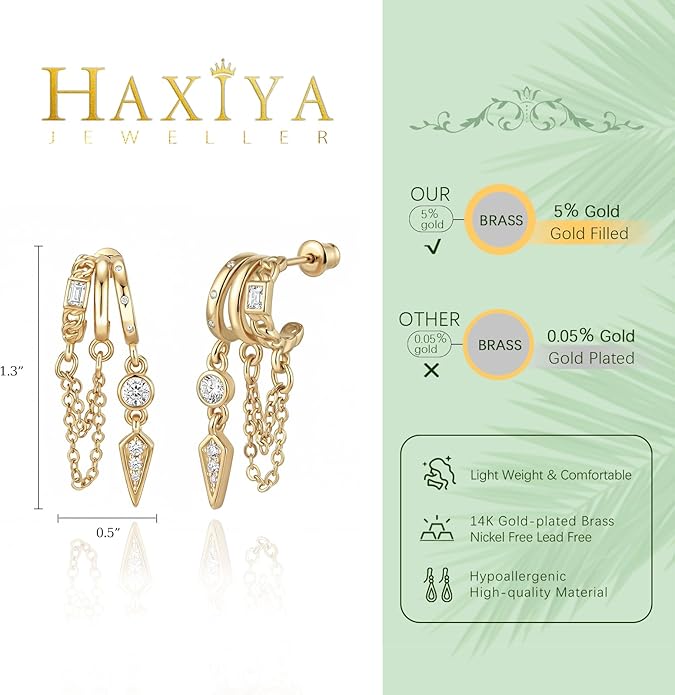 14K Gold Plated Hoop Earrings for Women Triple Huggie Illusion Stud Earring | Double Huggie Hoop Earrings for One Hole | Claw Ear Cuff Earring Jewelry Gift for Women