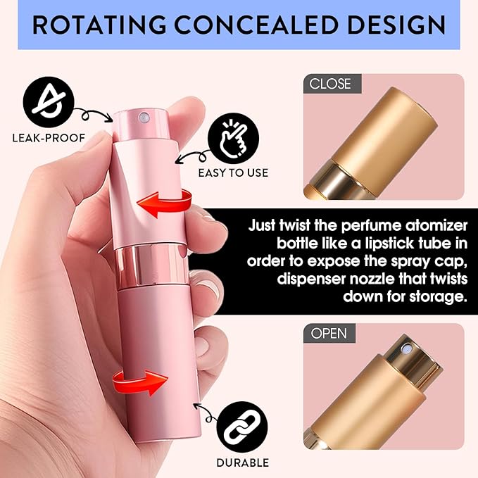 3 Pack 8ML Empty Cologne Travel Spray Bottle Perfume Atomizer for Refill Portable Cologne Dispenser Mini Sprayer for Women Twist Tpye