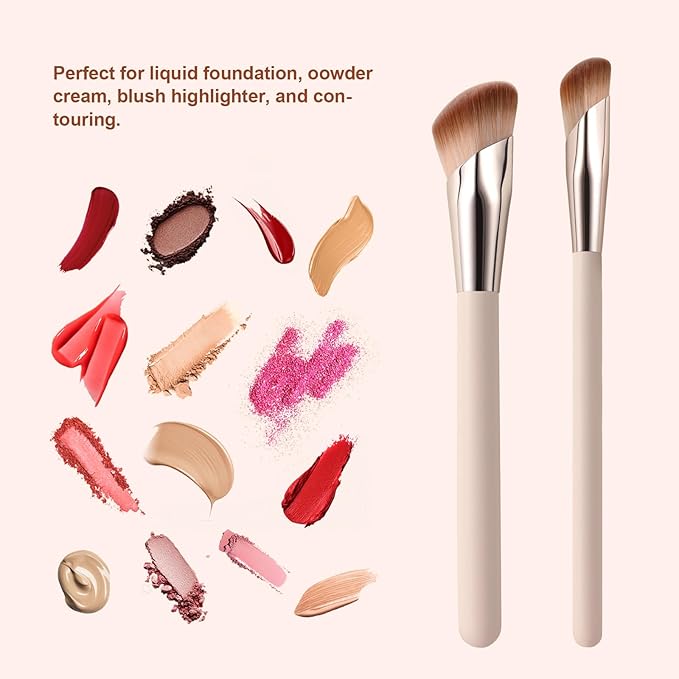 Angled Foundation Brush and Under Eye Concealer Brush, 2 piece Foundation Brush for Liquid Makeup, Cream, Stick Concealer Foundation Nose Contour Eyeshadow Blending