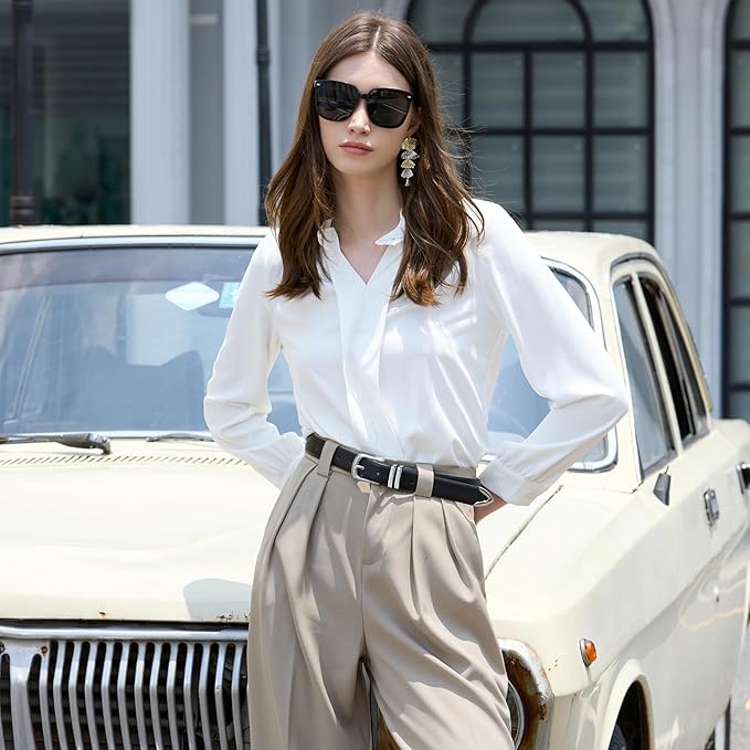 VATAN Women Leather Belt for Jeans Dresses Pants Fashion Ladies Casual Waist Belt with Gold Buckle