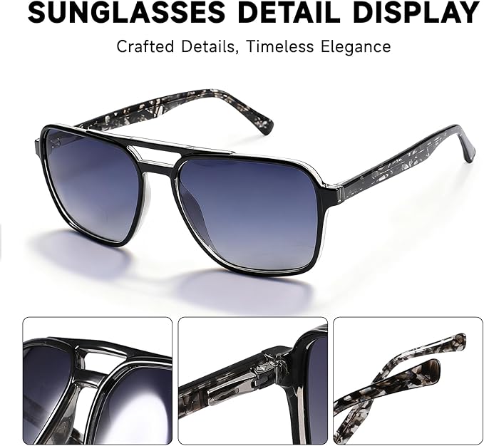 Polarized Retro Aviator Sunglasses Men Women, 70s Fashion Sun Glasse With UV400 Classic Acetate Frame