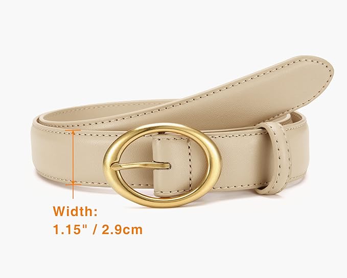 Womens Belt - CR Leather Belt Women Casual for Jeans Pants Dress - Belts with Gold Buckle for Women Fashion