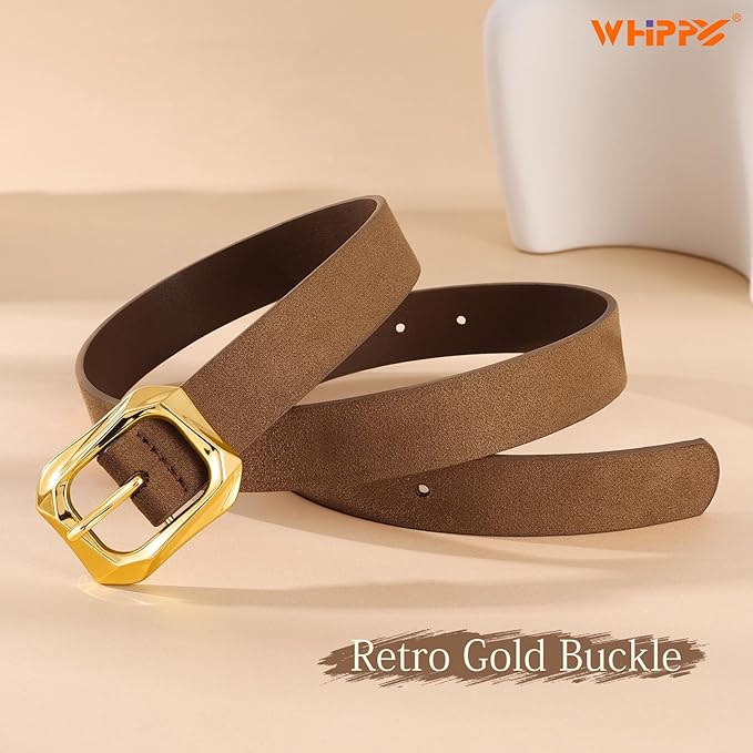 WHIPPY Women's Leather Belts with Gold Buckle Casual Fashion Ladies Waist Belts for Jeans Pants Dresses