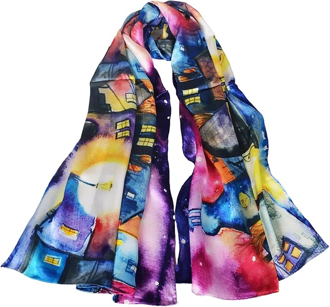 100% Mulberry Silk Scarf for Women Neck Oblong Headscarves Long Floral Print Lightweight Silk Wraps Shawls 67"*20"