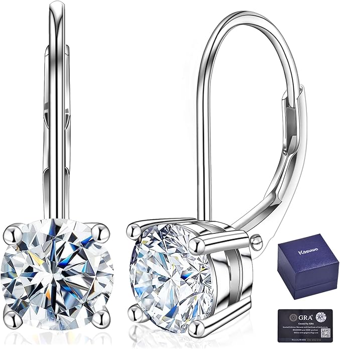 Moissanite Earrings for Women 2.0CT D Color,18K White Gold Plated Sterling Silver Dangle Earrings, Leverback Drop Earrings Jewelry for Gifts