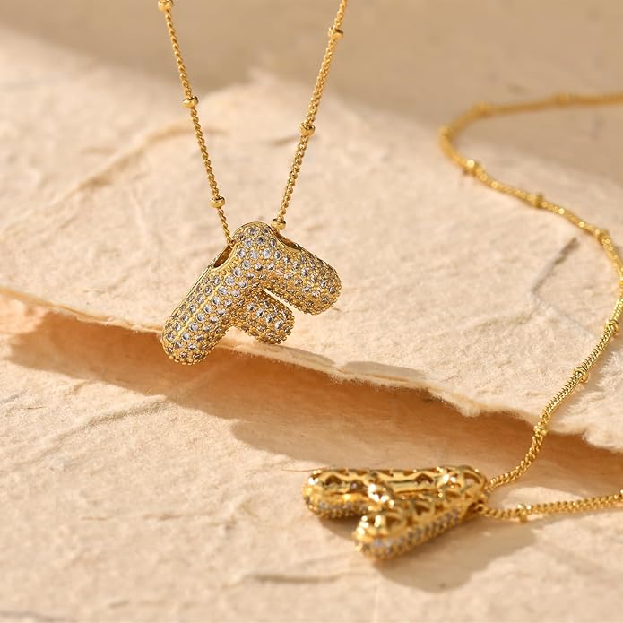 LUCA SMITH Initial Necklaces for Women, Dainty Balloon Bubble Letter, Name Letter Alphabet Pendant Layered Choker Chain Jewelry Gift