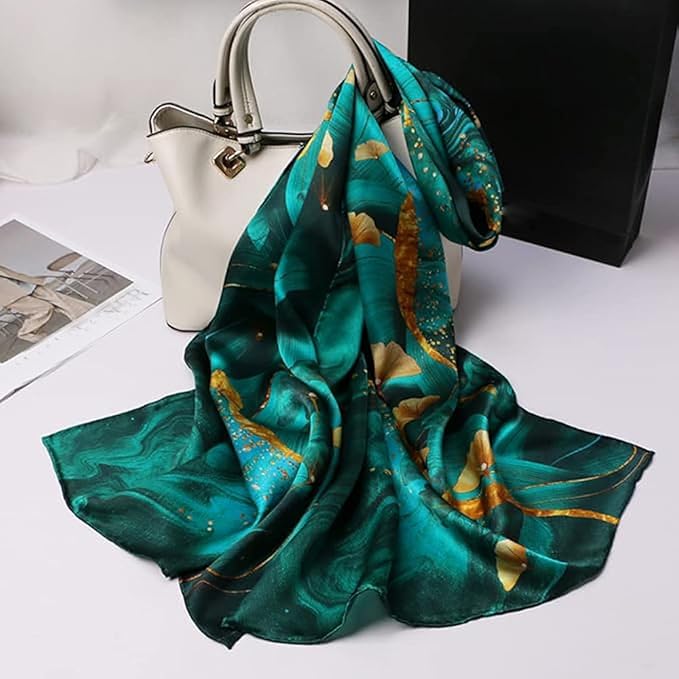 100% Mulberry Silk Scarfs for Women Floral Print Satin Long Scarf for Headscarf Hair Wraps Shawl with Gift Packed