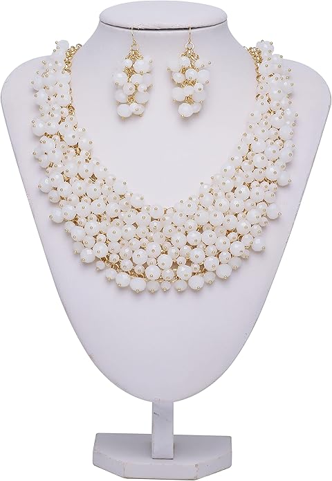 Bocar Fashion Crystal Chunky Collar Statement Necklace Earring Set for Women Gift (NK-10260)