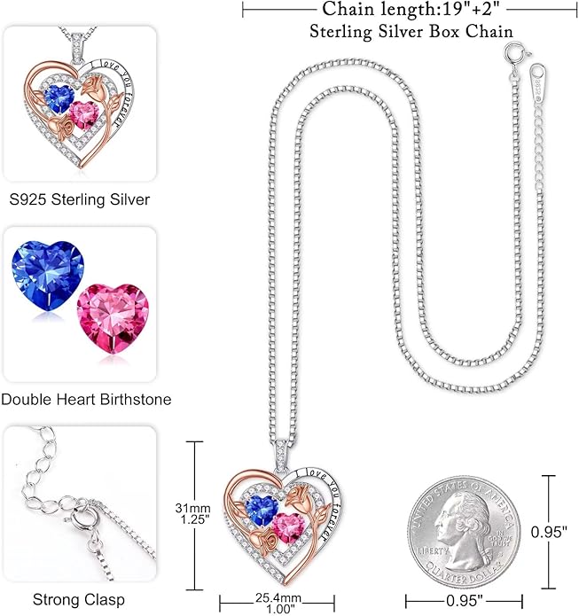 Iefil Mothers Day Gifts for Wife - Sterling Silver Birthstone Necklace Birthday Gifts for Her Wife