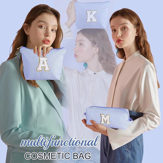 YOOLIFE Initial Makeup Bag | Teen Girl Gifts Trendy Stuff | Gifts for 3 4 5 6 7 8 9 10 11 12 13 Year Old Girls | Makeup Bag for Girls Birthday Gift for Kids Blue K