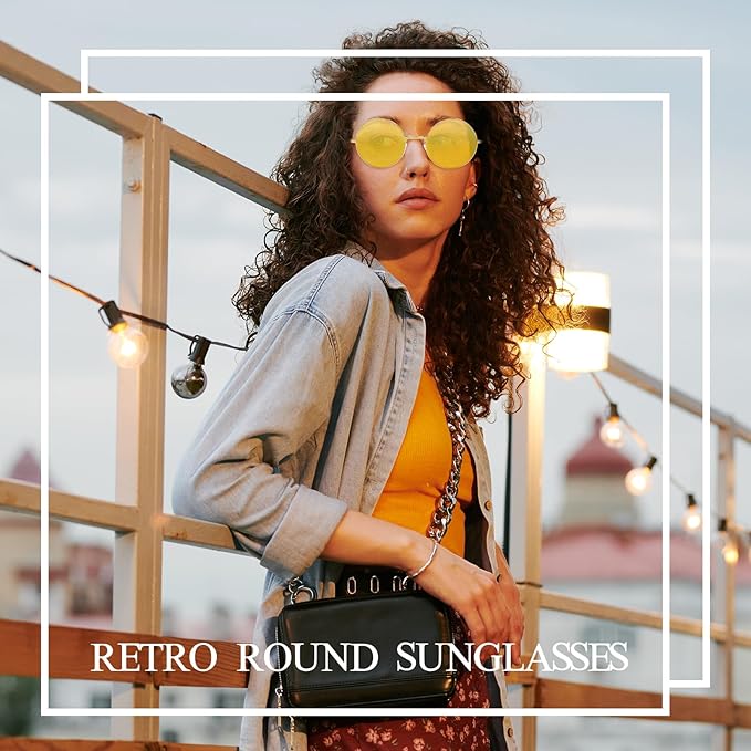 CHRORINE Hippie Sunglasses Round 70s Retro Glasses for Women Men Party Accessory Festival Fashion Vintage Sunglasses