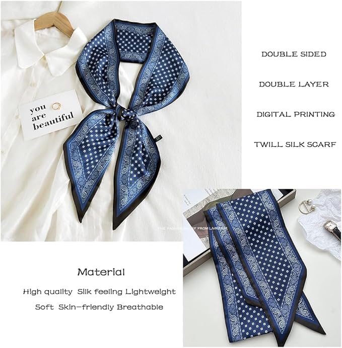 Livrerpi Silk Feeling Head Scarf Fashion Satin Hair Scarf Square Long Scarves for Women Gifts