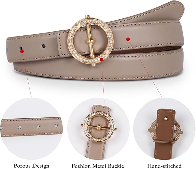 Women's Fashion Classic Metal Buckle Leather Belt with Jeans Dress