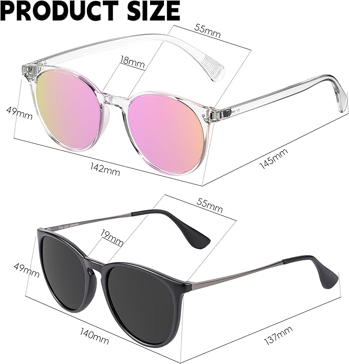 Vintage Round Polarized Sunglasses for Women Men Classic Retro Trendy Designer Style Sun Glasses UV400 Protection
