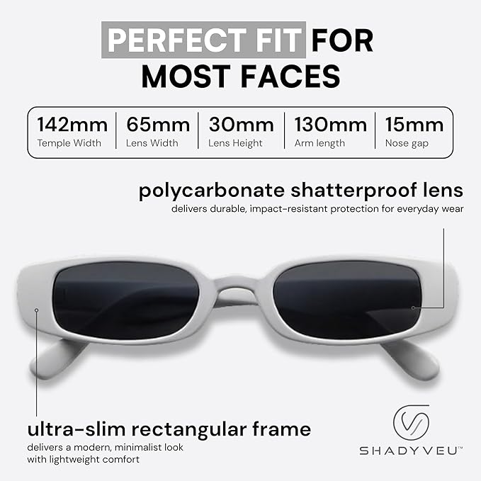 ShadyVEU Slim Classic Rectangular Sunglasses UV Protection 90’s Vintage Small Wide Retro Frame Fashion Shades