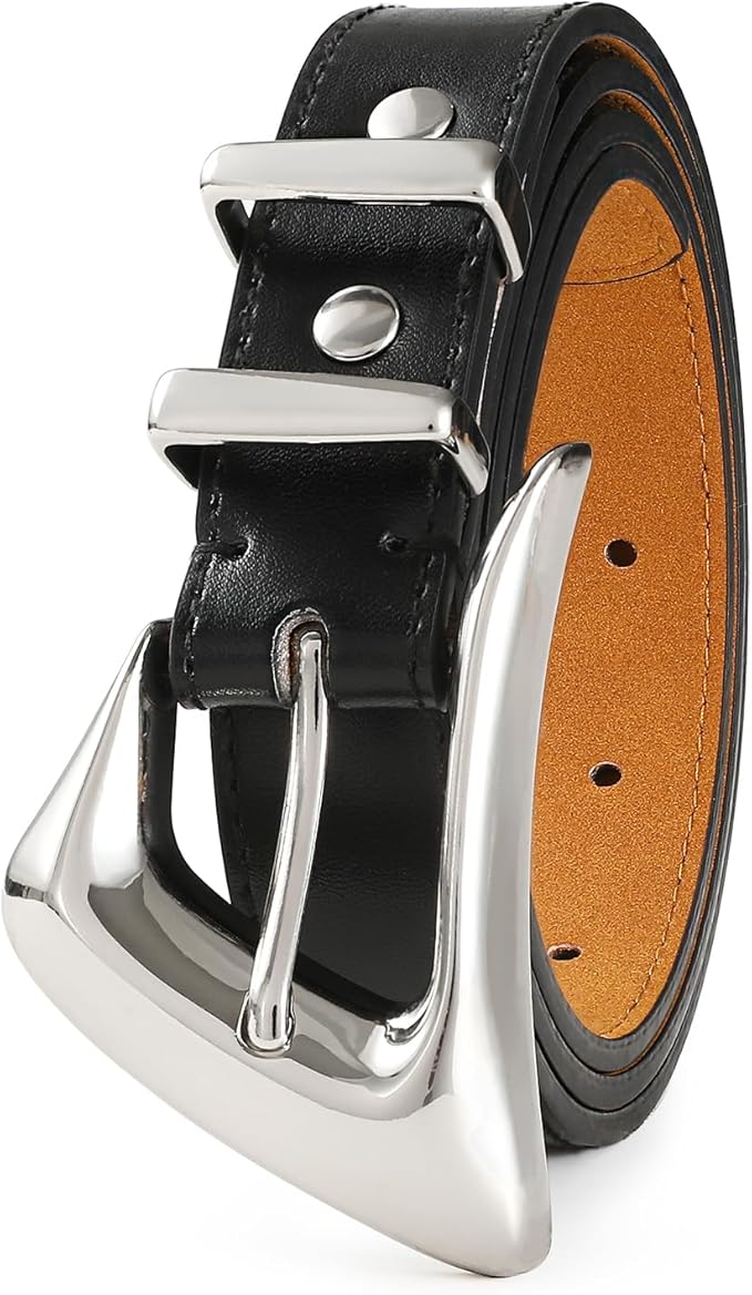 Women's Brown Belt Trend Belt with Gold Buckle Fashion Leather Waist Belt for Jeans Pants
