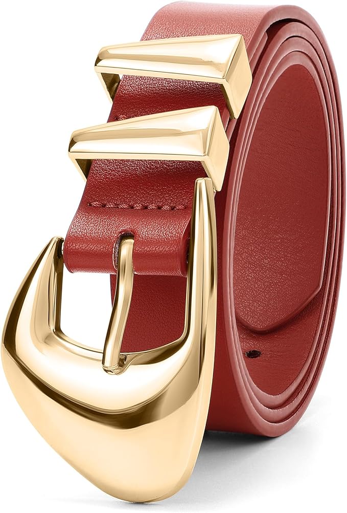XZQTIVE Women's Leather Belts for Jeans Dress Pants Black Brown Belts for Women Ladies Waist Belts with Gold Buckle