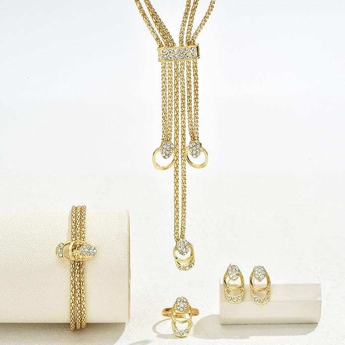 Gold Long Choker Necklace Set Gold Irregular Necklace Earrings Bracelet Fashion Chain Punk Jewelry Accessories for Women Valentine Anniversary Birthday Friendship Gift