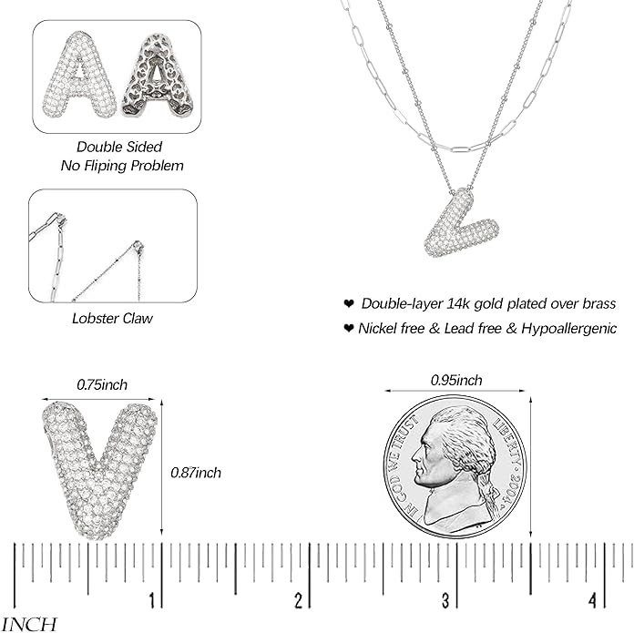 LUCA SMITH Initial Necklaces for Women, Dainty Balloon Bubble Letter, Name Letter Alphabet Pendant Layered Choker Chain Jewelry Gift